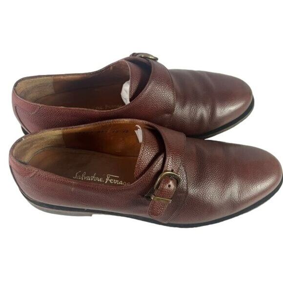 SALVATORE FERRAGAMO Shoes Loafers Mens 10 Brown ITALY Buckle Monk Strap